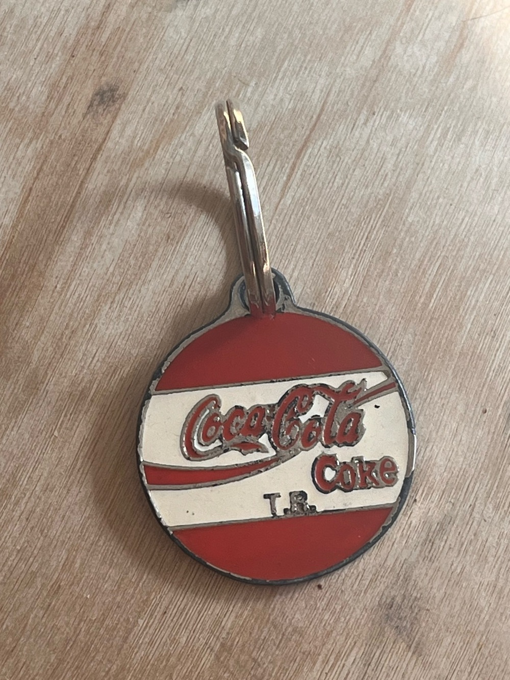 Coca-Cola Red and White Round Enamel Key Fob